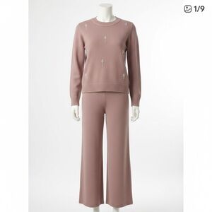 S. Christina Women's Stylish Blush Pantsuit Embellished with Pearls